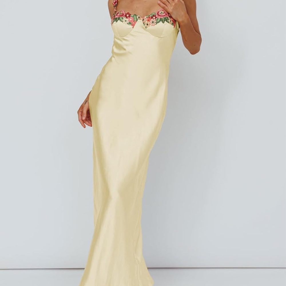 Elegant Yellow Floral Embroidered Dress